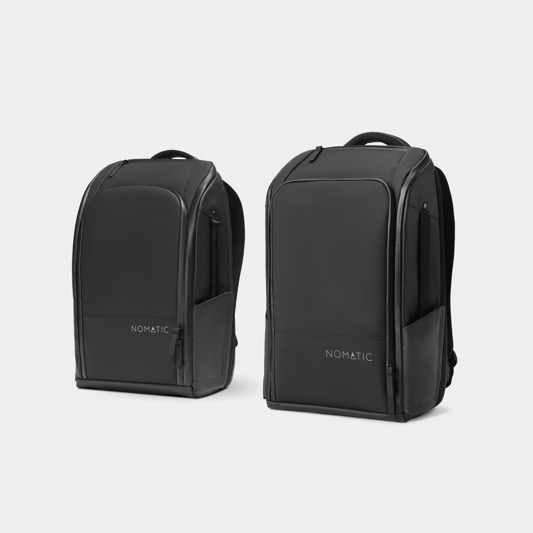 Nomatic Black Backpack 14 and 20 front angle view#color_black