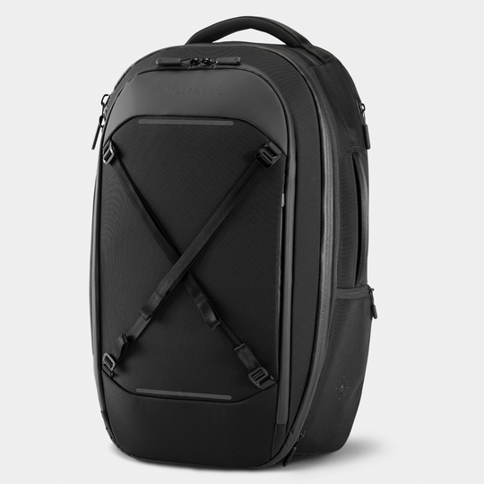 Nomatic Black Travel Backpack 32L Front Straps Angle View