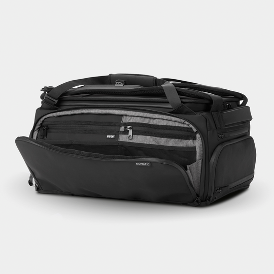 Nomatic Black Travel Bag 30L Side Pocket Front View